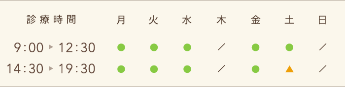 診療時間 午前9時から12時30分、午後14時30分から19時30分