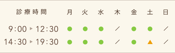 診療時間 午前9時から12時30分、午後14時30分から19時30分